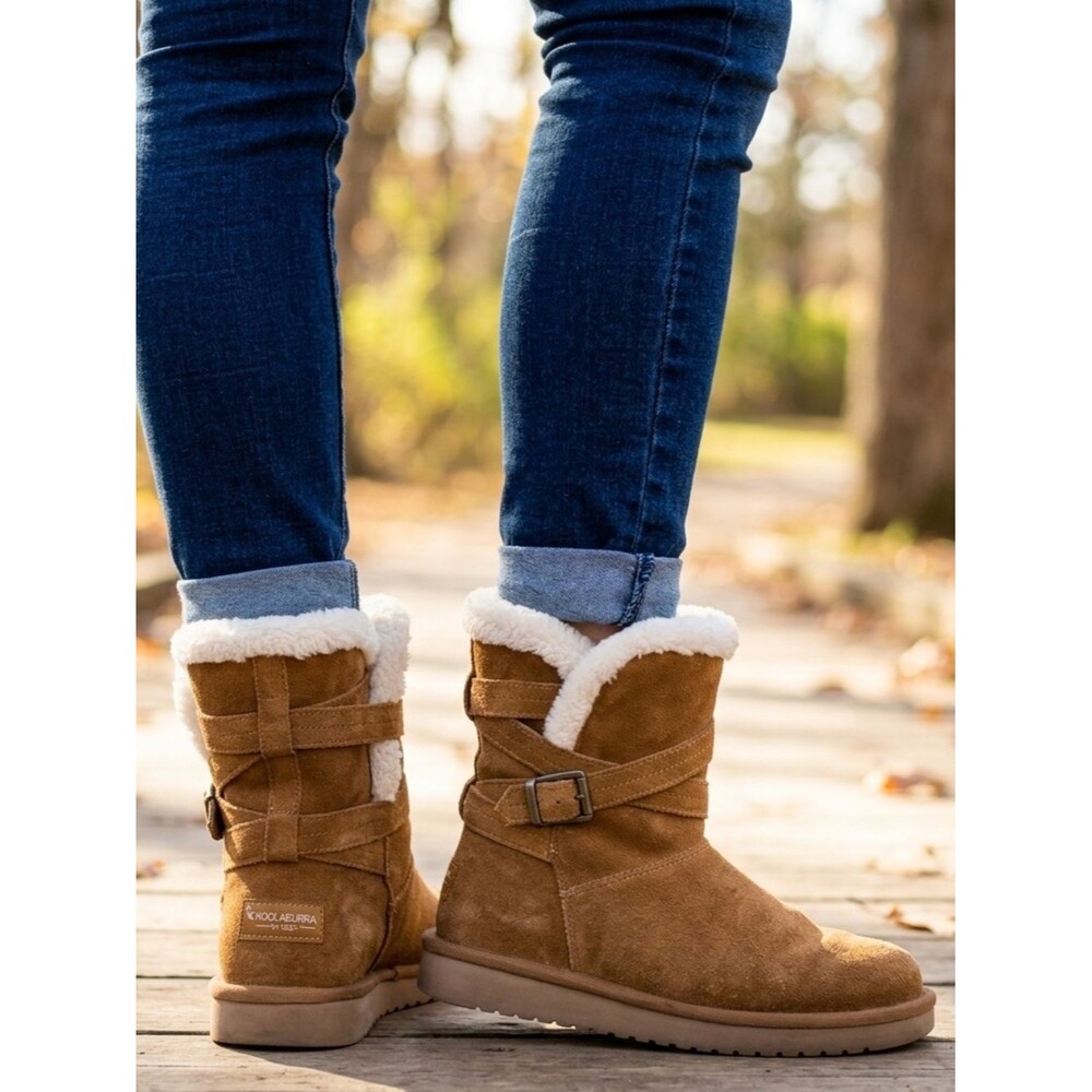Koolaburra by UGG Delene Boots Suede Chestnut Brown Womens Sz 6 US 37 EU Fur